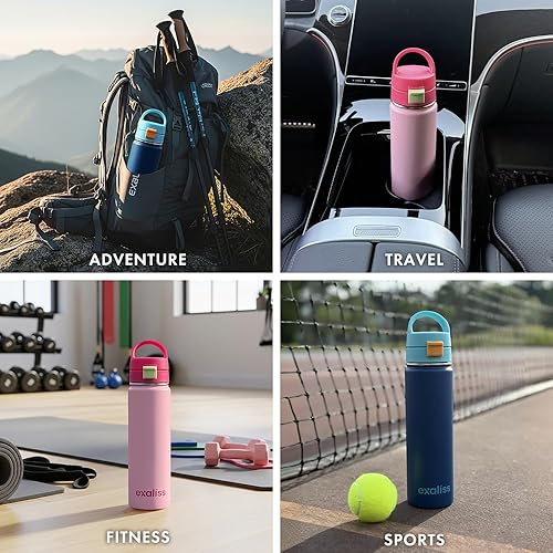 Miniatura 4 de Botella de agua de hidratación reutilizable de acero inoxidable aislada de 22 onzas con tapa para beber para deportes y estilo de vida saludable,