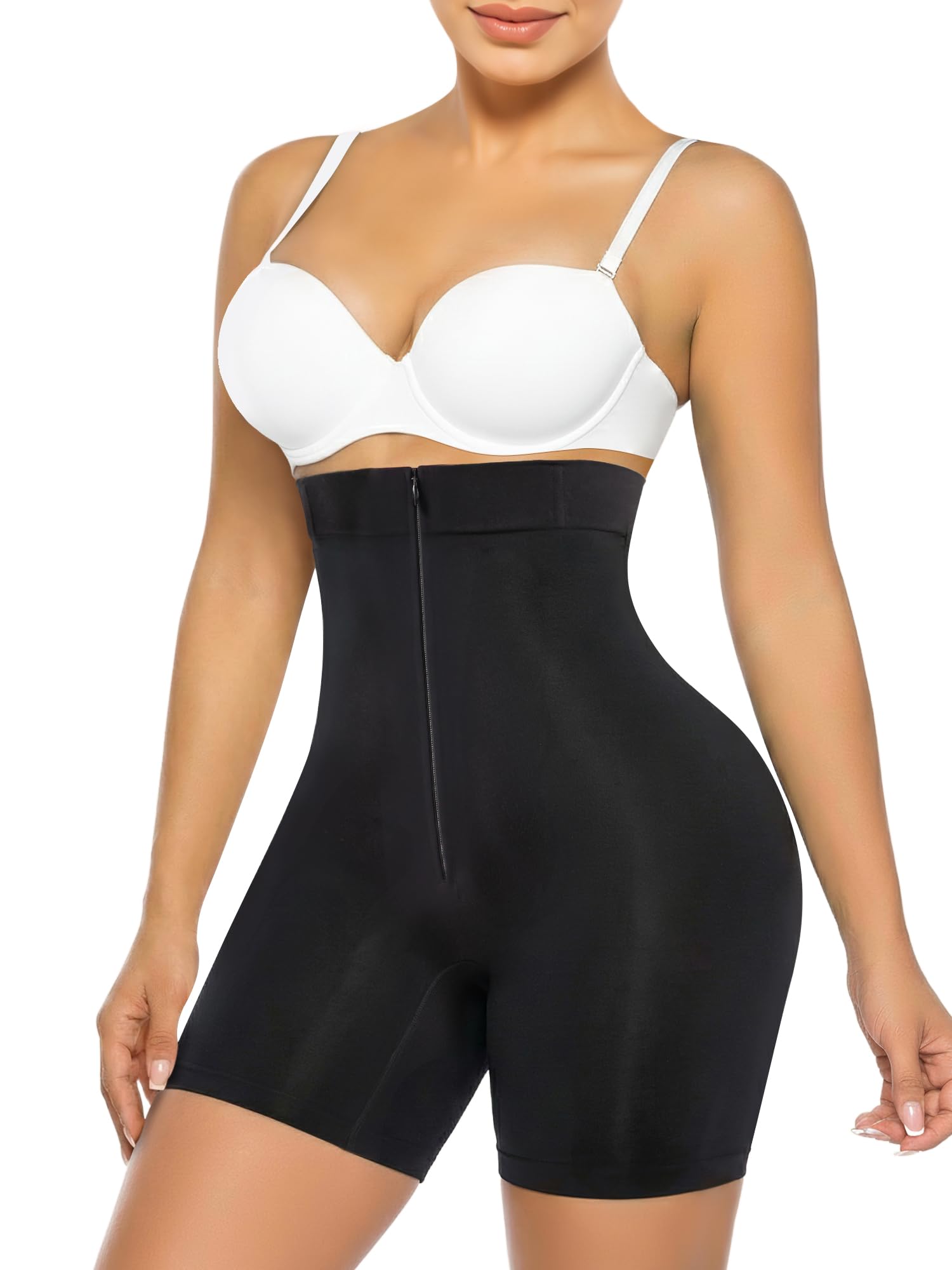 SHAPERX High-Waisted Tummy Control Shapewear for Women Seamless Zip-Up Easy-On Body Shaper Shorts Slimming Fit Underwear