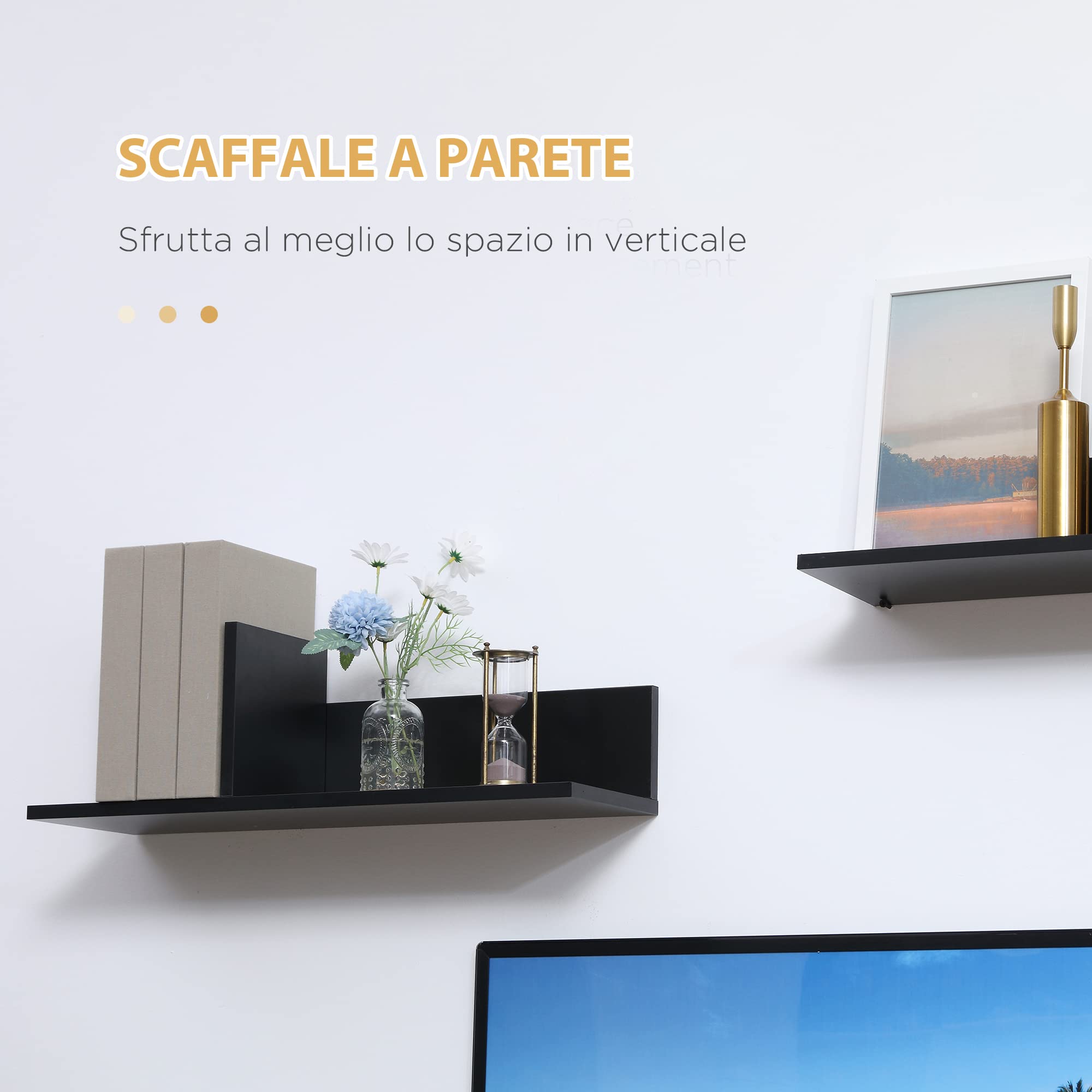 HOMCOM Mobile Porta TV Moderno con 2 Mensole in Legno, Mobiletto per Televisore con Vani Aperti e Armadietti, Nero