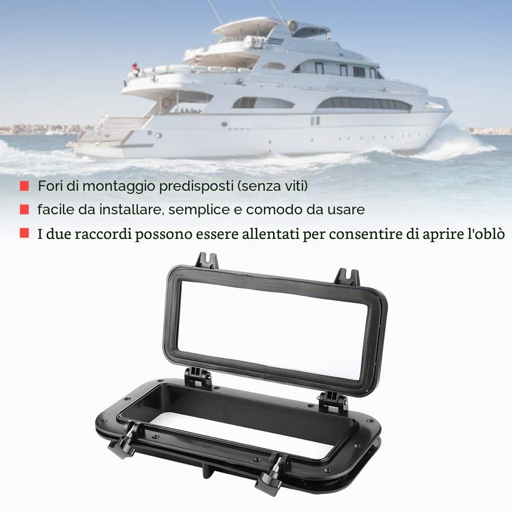 barche Obl, Qiilu Oblò per barca, oblò apribile 4mm Oblò rettangolare in vetro temperato Finestre resistenti ai raggi ultravioletti per yacht barca 400x200mm nero