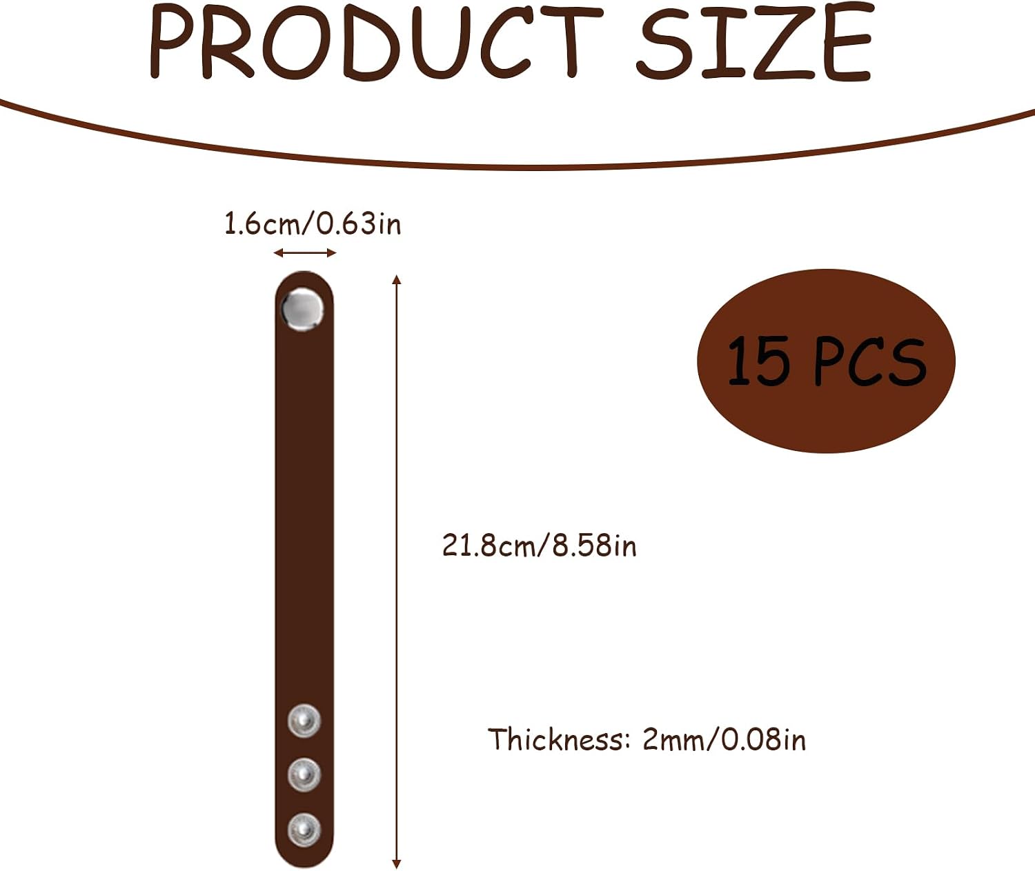 15 Pcs Plain Leather Bracelets, Adjustable Plain PU Wristband Snap Bracelets, Leather Bracelet Blanks for DIY Jewelry Making, Men Women, Brown