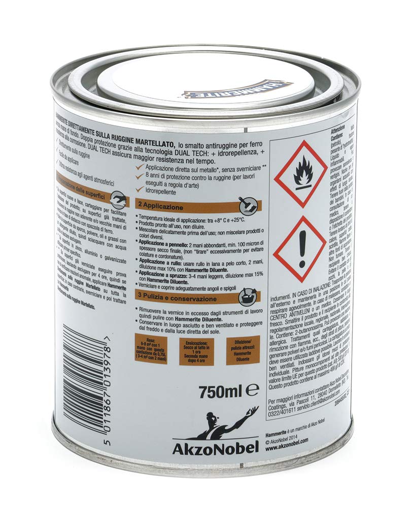 Hammerite Direttamente Sulla Ruggine Martellato Bianco Ghiaccio 0.75 l