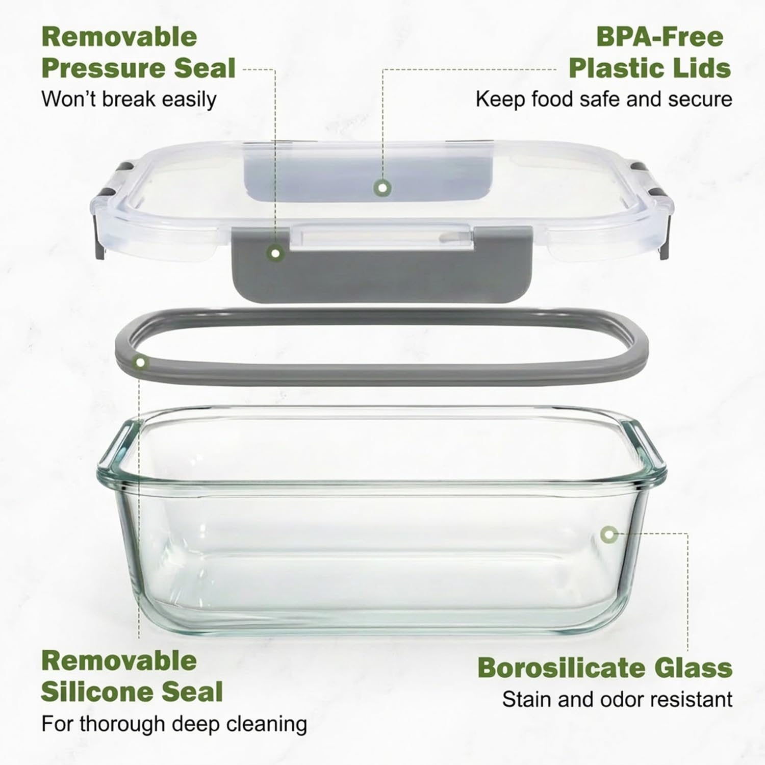 Recipientes De Vidrio Borosilicato Para Alimentos, Juego de 10 Piezas para Meal Prep y Almacenamiento (370ml & 1040ml), Recipientes Herméticos para Microondas y Lavavajillas, Sin BPA