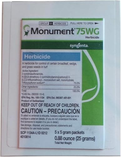 Monument 75 WG - Herbicida selectivo para césped de temporada cálida, caja de 0.88 oz (paquetes de 5 x 5 gm)