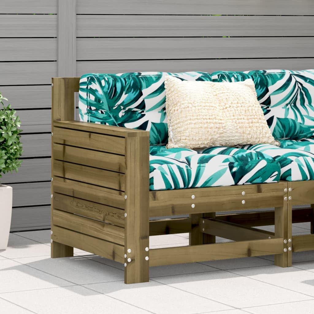 SXZenSpace Garden Sofa with Leaf Cushion, 69 x 62 70.5 cm Vacuum Pressure Treated Pine Wood Outdoor Seating, Modular Patio Armrest Lounge Chair for Balcony Summer House