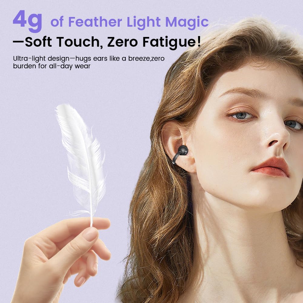 Auricolari a clip, senza fili, Bluetooth 5.4, con microfono e batteria 60H, impermeabili, per sport, corsa, orecchie piccole e occhiali, allenamenti