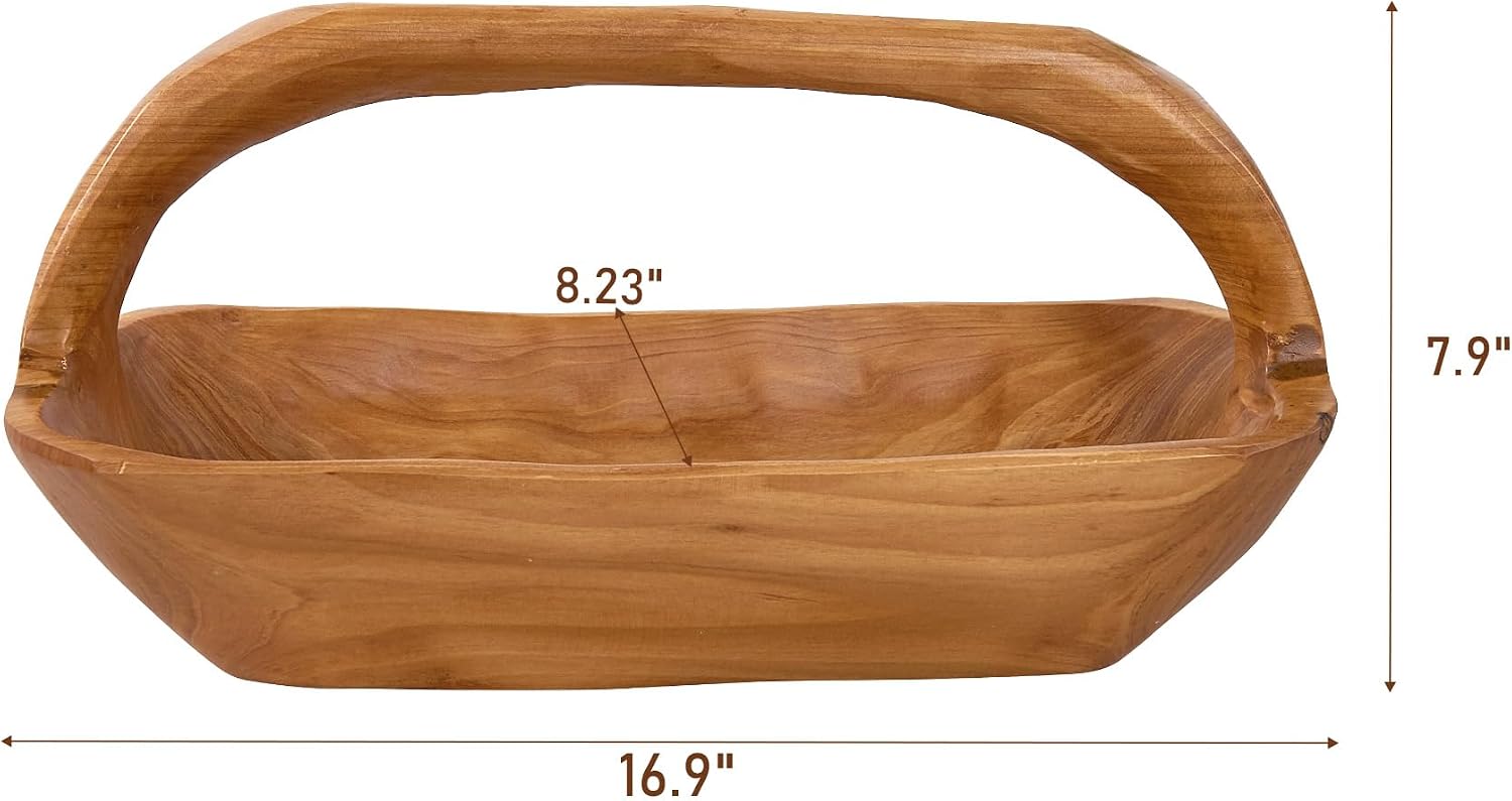 Cedar Wood Basket 8.23 "x 16.9" Natural Brown Solid Wooden Accents Storage Basket Side Table Living Room Handmade Decorative Holder Fruits Breads Candy Display Kitchen Home Christmas Decor