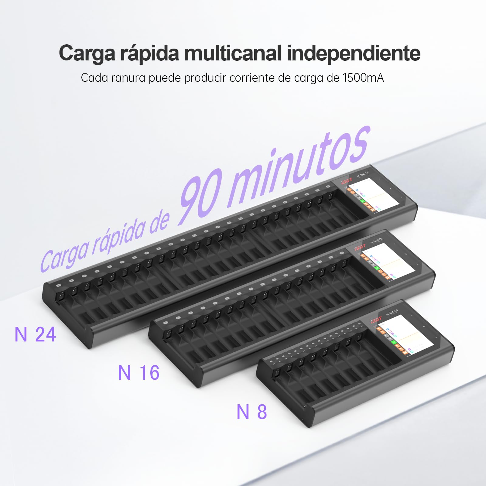 ISDT N16 Cargador Universal con Pantalla LCD | 16 Ranuras Inteligentes | Función de Descarga y Análisis | para Pilas Recargables AA AAA Li-LON LiHv Ni-MH Ni-CD LiFePO4 | Protección Completa