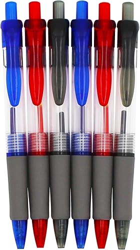 Bolígrafos de gel retráctiles, punta media de 0.028in, colores surtidos, negro, azul y rojo, 6 unidades por paquete