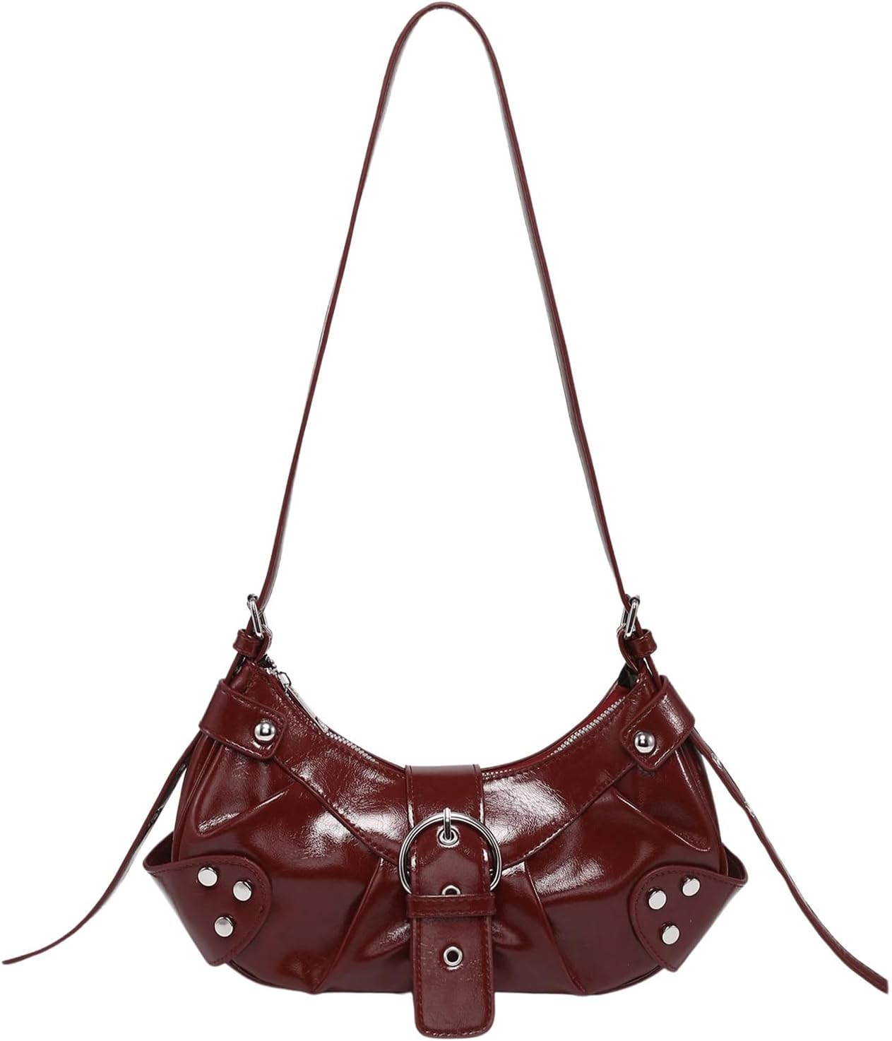 Verdusa Women's Pleated Hobo Shoulder Bags Metallic PU Leather Clutch Handbag