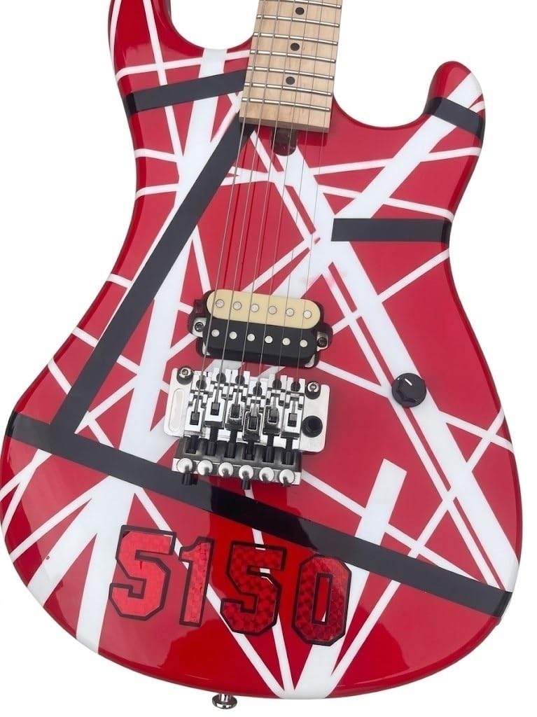 Chitarra elettrica a corpo solido, stile tributo heavy metal grafico a strisce rosse con tremolo bloccabile, 6 corde full size for hard rock (Guitarra Eléctrica)