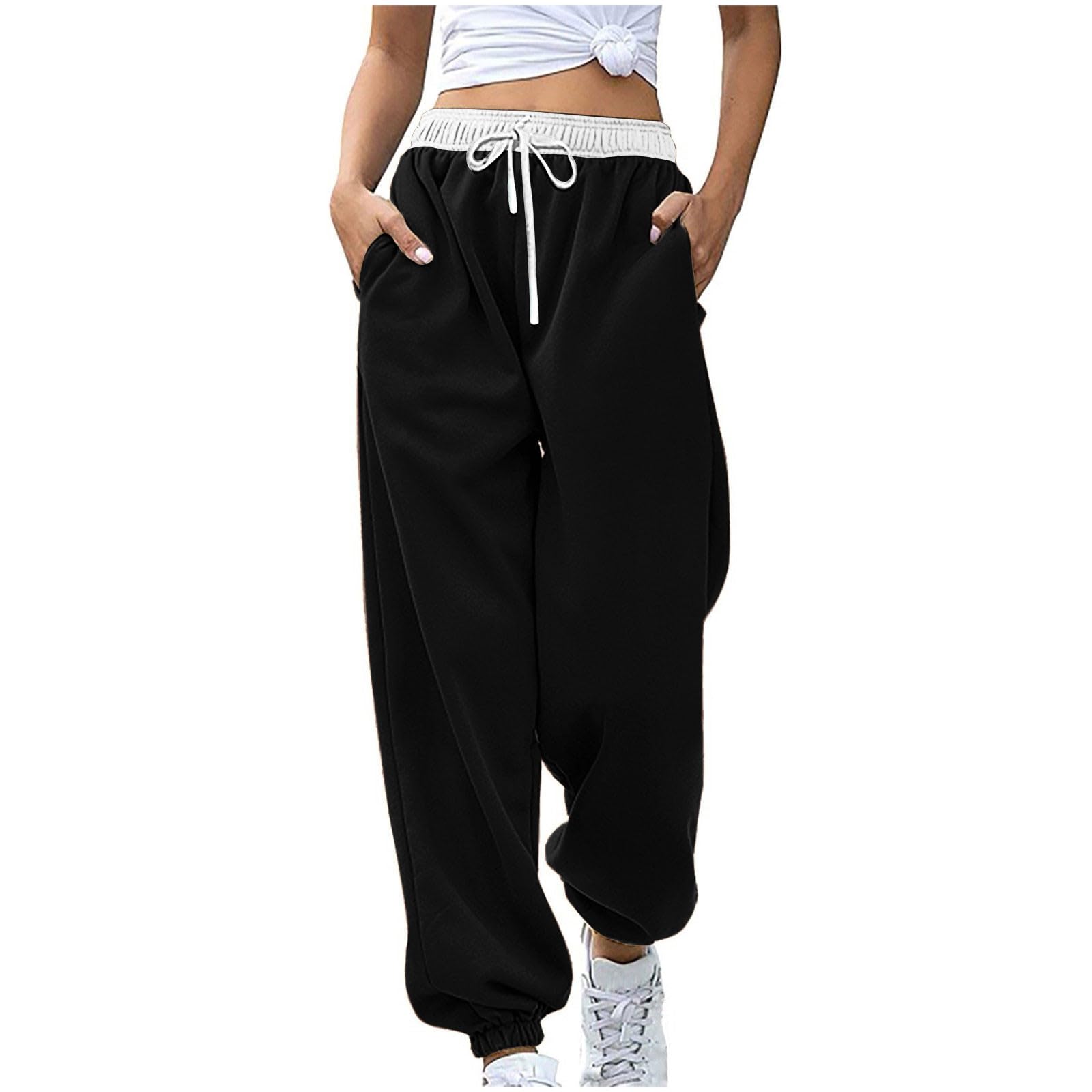 Womens Casual Athletic Cotton Long Sweatpants,Teen Girl Solid Color Cute Hiking Long Pants,Fall Trendy Clothes