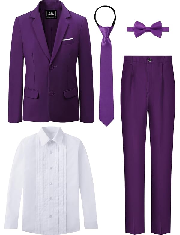 A&J DESIGN Purple Suit for Boys Tuxedo Tux Graduation Ceremony Homecoming Outfit Formal Wedding Mardi Gras Gentleman Size 7 by A&J DESIGN - Image 2