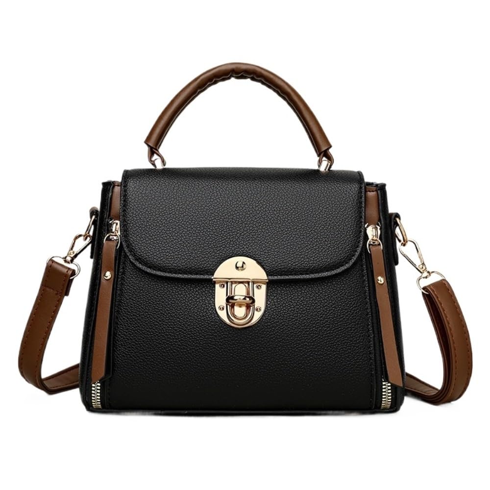 mmaili Minimalist PU Lock Closure Crossbody Bag - XL Capacity Versatile Handheld & Shoulder Bag for Casual Travel(Black)