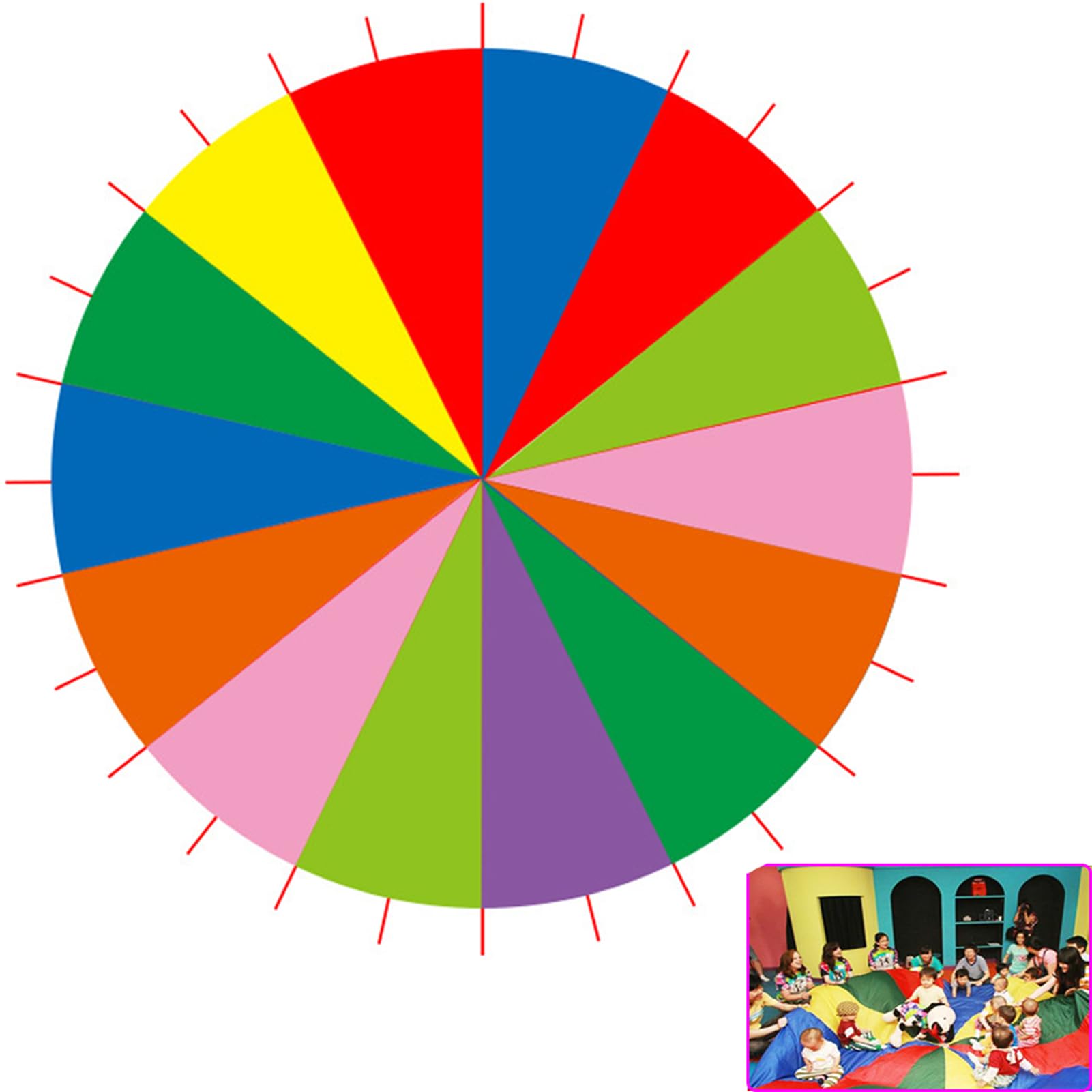 Giocattolo Paracadute, ausili didattici Intelligenti e Attrezzature per l'allenamento sensoriale con Maniglie Large Play Rainbow ParachuteTeam Giochi attività Forniture,8color,6m/19.68ft