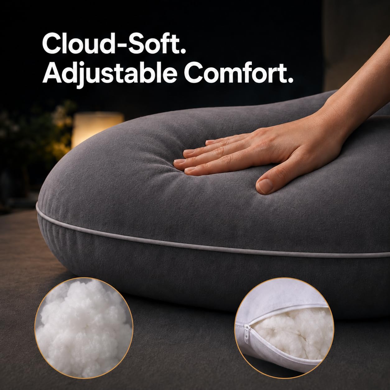 ALLOPERA, Coussin de Grossesse 145 cm – Soutien Jambes, Dos, Cou, épaules, Hanches, Ventre pour Femmes Enceintes, avec Housse Amovible et Lavable en Velours (Gris Noir)