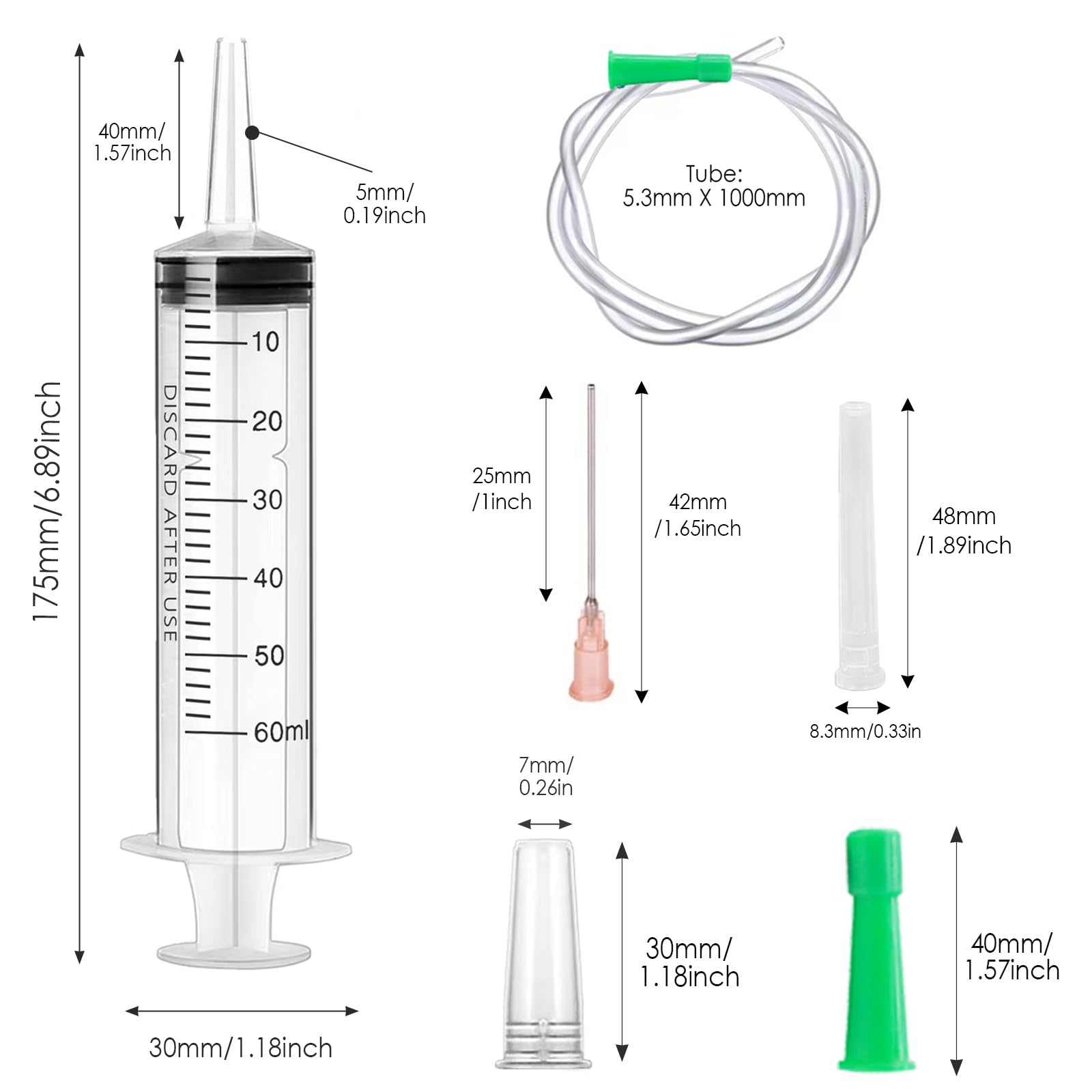 60 ml Plastikowa strzykawka Duża strzykawka 3 szt. Z Pokrywką i Indywidualnie Owijanymi Do Pomiaru Płynów Idealny Do Pomiaru Oleju, Ogrodu, Karmy dla Zwierząt Klej, Barwniki