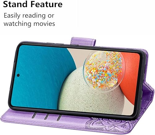 Miniatura 9 de Funda tipo cartera para Samsung Galaxy A53 5G, piel sintética de alta calidad con diseño de mariposa en relieve, función atril, ranuras para