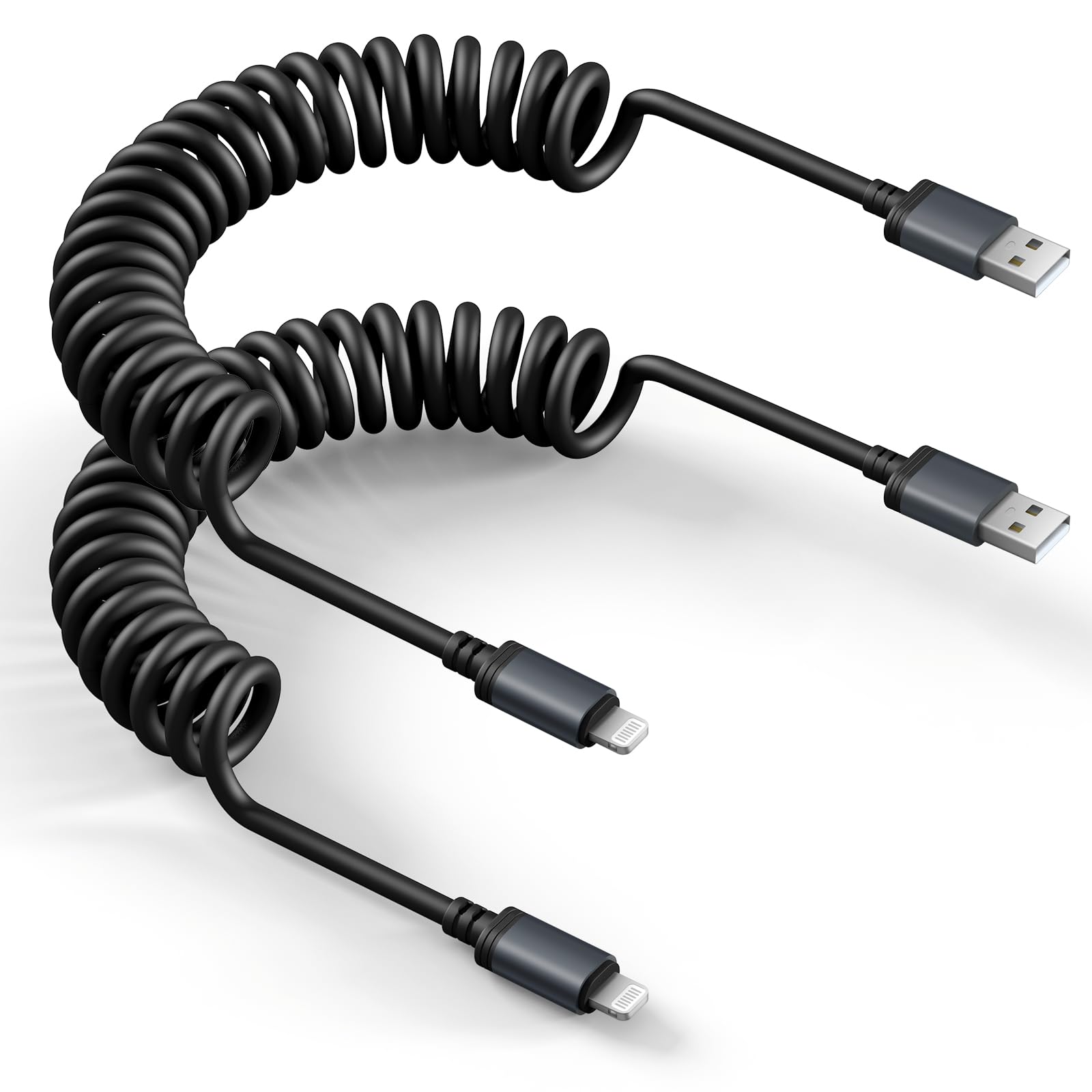 Coiled USB to Lightning Cable [Apple MFi Certified], Coiled Lightning Cable for iPhone 14/13/12/11, Fast Charging Carplay Charger Cable for iPhone 14