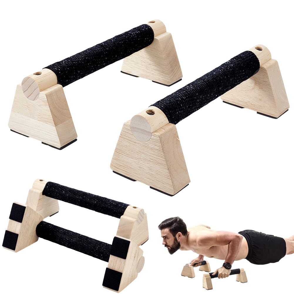 AHANDMAKER Lot de 2 barres de parallettes en bois pour entraînement au poirier - 24,9 x 9,7 x 9,9 cm - Équipement de gymnastique naturel - Pour entraînement à la maison, salle de sport - Essentiels de
