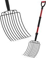 COSITA Wide 10-Tine Pitchfork for Garden - Heavy Duty Fork with Fiberglass Handle, 44-Inch for Manure, Mulch, Compost, Chicken Coops (Red)