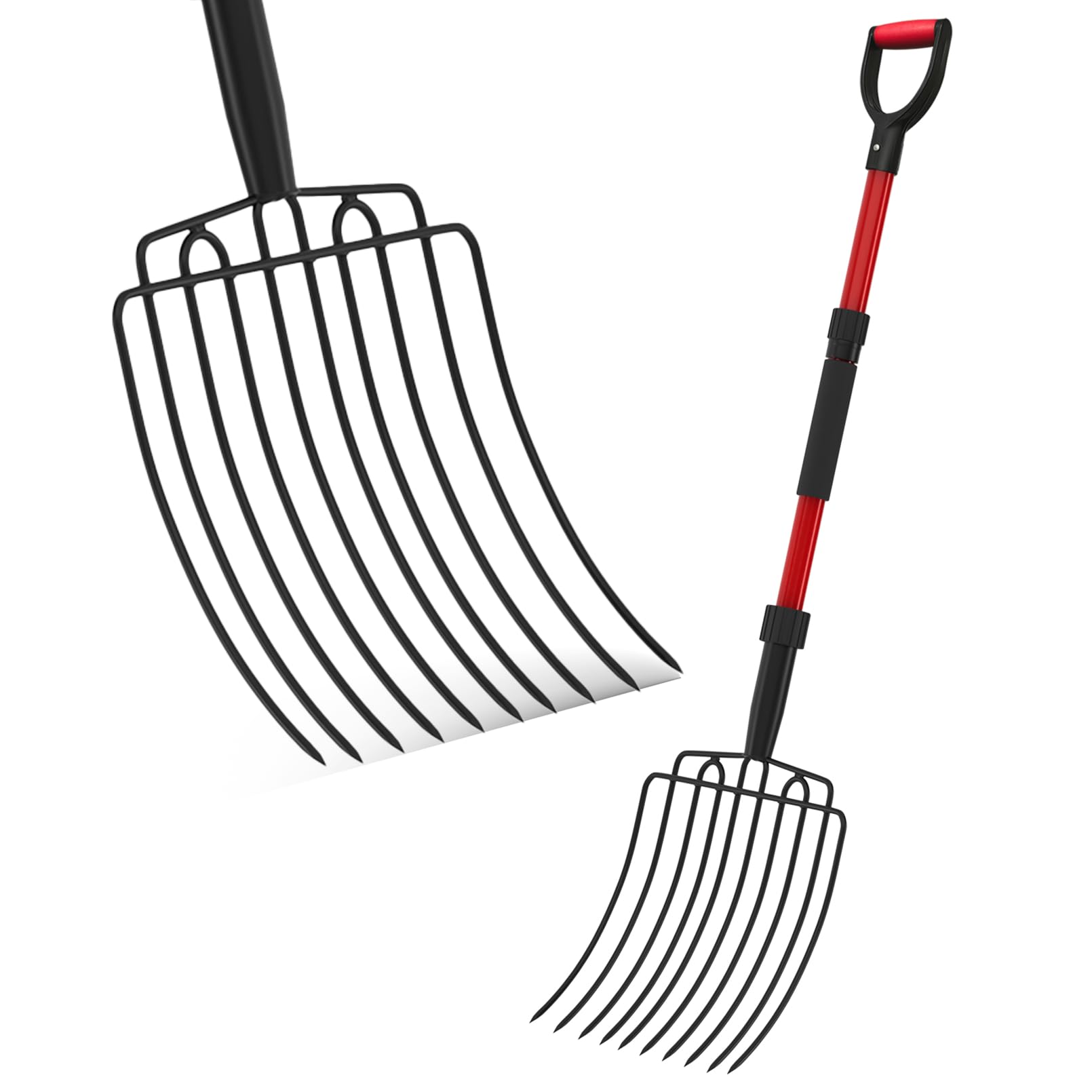 Cosita Forcone da Giardino Largo con 10 Denti in Metallo, Resistente, con Manico in Fibra di Vetro, 111 cm, per Letame, pacciamatura, compostaggio, Rosso