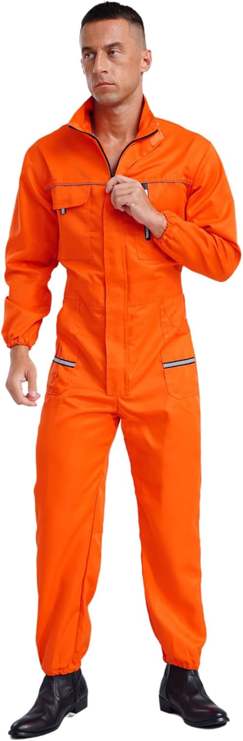 Mens Work Overalls Wear Resistant Reusable Zip Front Full Body Mechanics Jumpsuit Coveralls Work Uniforms