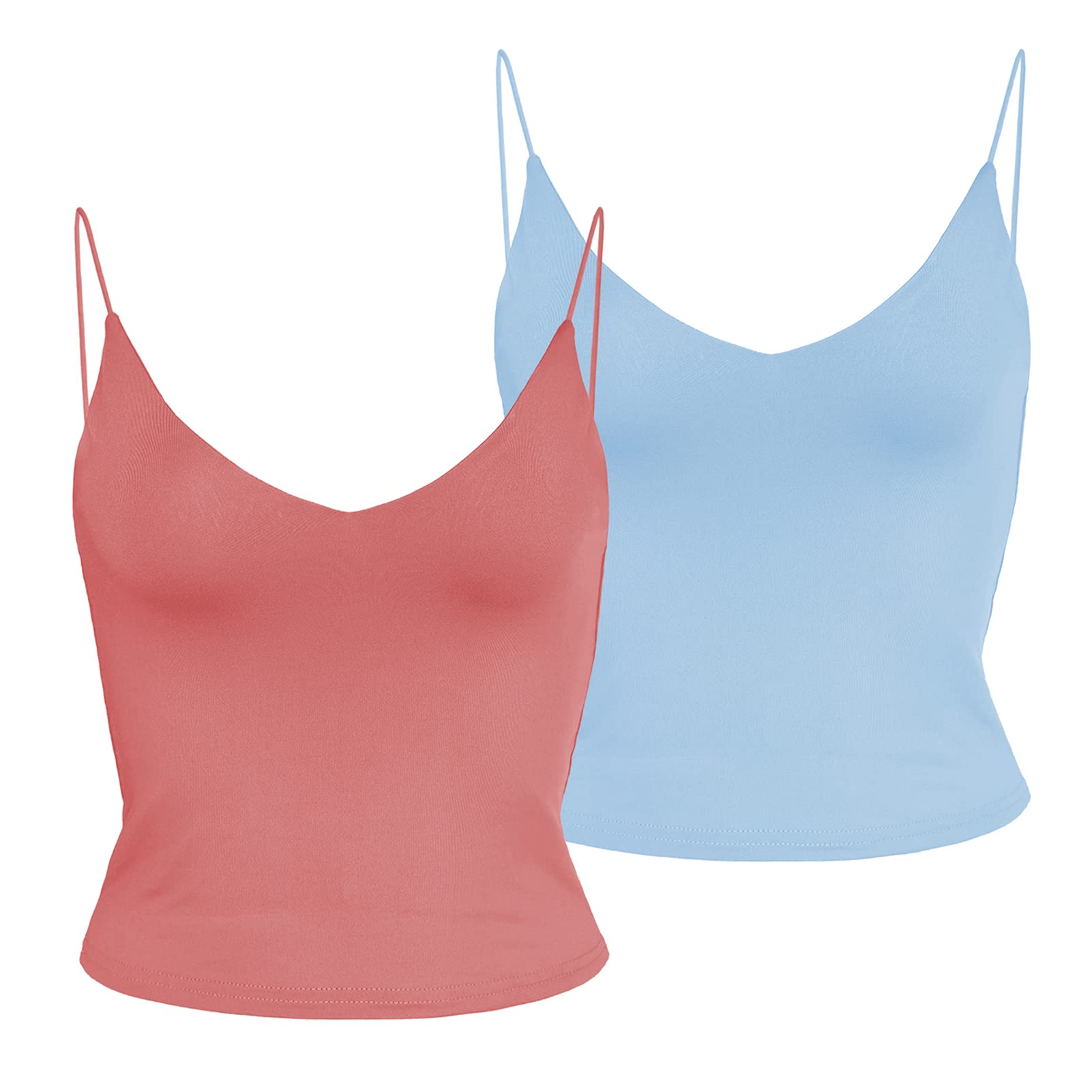 2 Pack Women's Crop Tank Tops - Double Layer Spaghetti Strap Camisole, Black And White, Size M - View #2