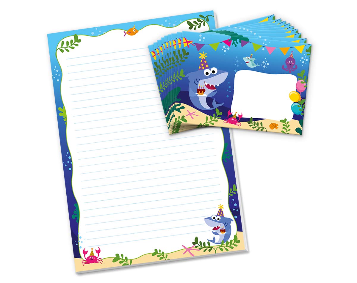Briefpapier-Set Mit Hai Motiv - Block A4 + 15 Umschläge Für Kinder