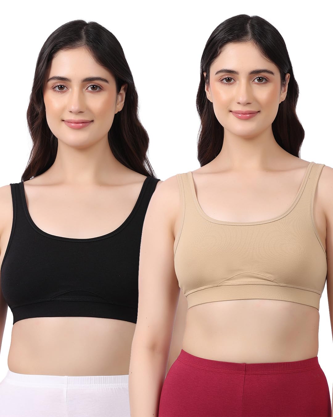lavos Bamboo Cotton Comfort Sleeping Bra for Women, Slip On Bras to Wear at Home, Non-Padded & Non-Wired Sports Bras, Full/High Coverage, Soft Comfortable & Breathable Broad Strap Bra (Pack of 2)-picture-28