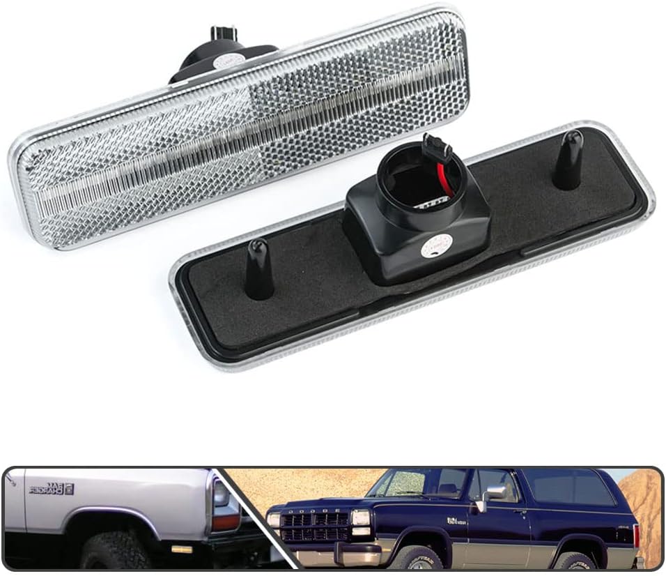 2Pcs Amber LED Side Marker Light for Dodge D series/Ram Ramcharger Plymouth Trail Duster Turn Signal Lights Replace OEM Side Marker Lamp Clear Lens