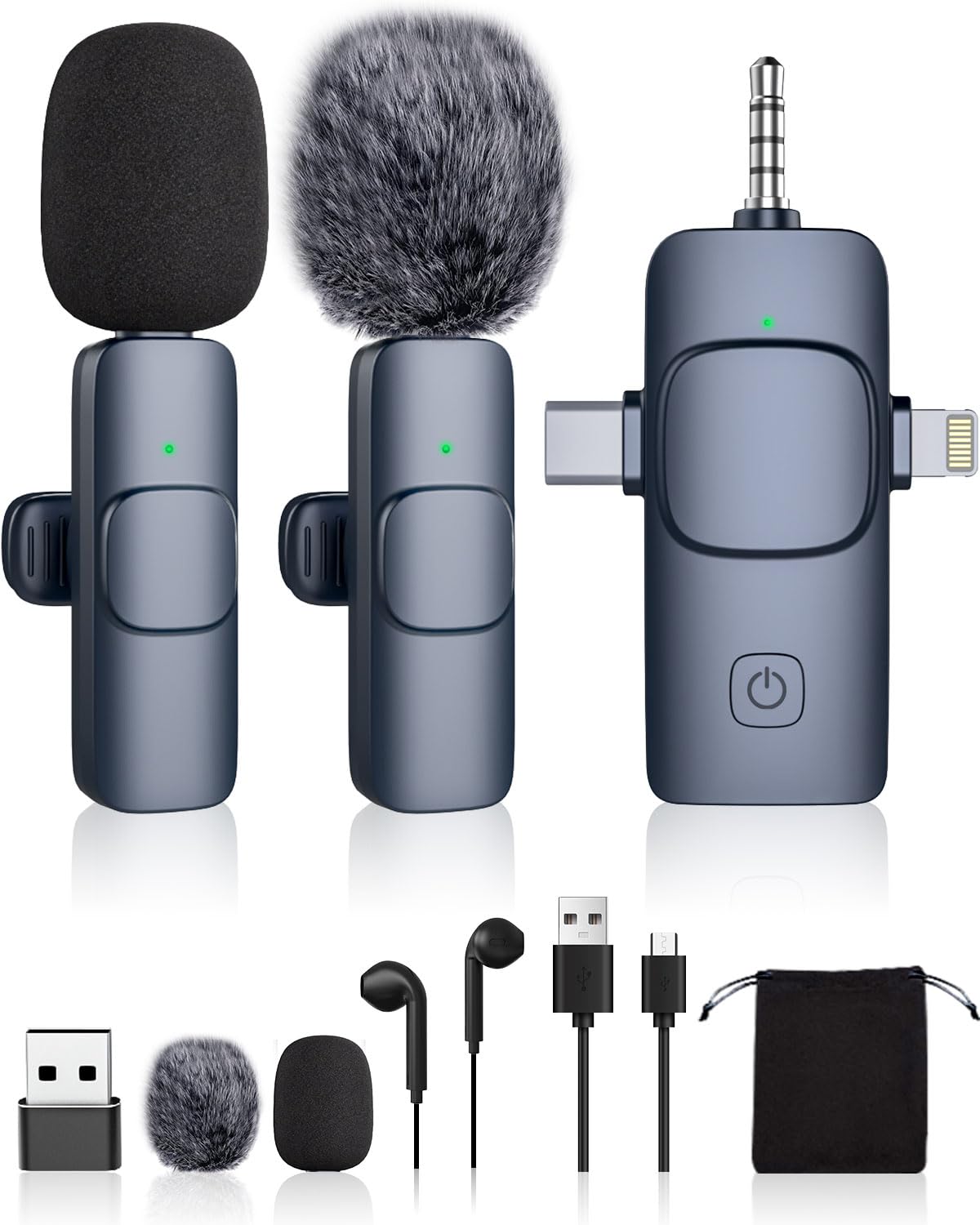 DDKJ Microfono Inalambrico para iPhone/Android/Cámara/PC,Microfono Solapa 4 en 1,Mini Microfono Movil Transmisión de 20M,Micro Inalambrico Plug&Play,Wireless Lavalier Microphone para Youtube/TikTok
