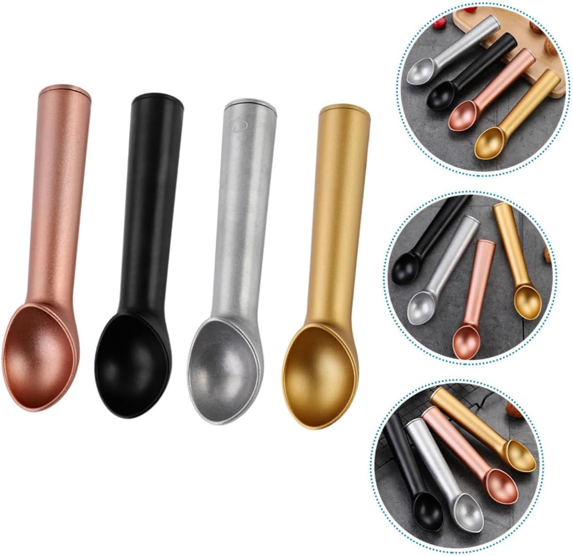 Mobestech 4pcs Aluminium Alloy Ice Cream Scoop Set with Non-stick Melon Ball Scooper for Dessert Serving, Portable Kitchen Utensil in Matte Gold, Rose Gold, Black Colors