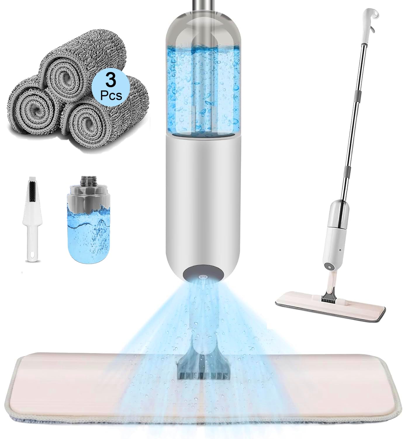 Microfiber Mop, Mop Mop with 350 ML Atomizer, Wet and Dry Cleaning Mop, 360° Rotating Head, with 3 Washable Pads and 1 Scraper, for Tile Floor, Glass, Marble-image-30