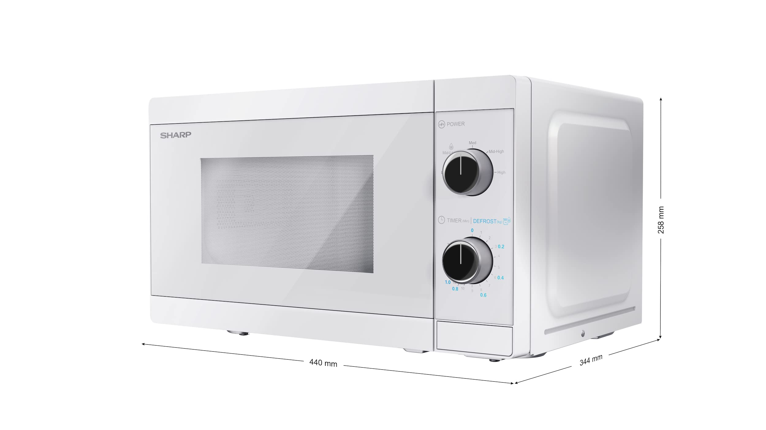 Sharp Mikrowelle YC-MS01E-C 20L, 800W, Manuelle Steuerung, 5 Leistungsstufen, Drehteller, Auftaufunktion, Kristallweiß