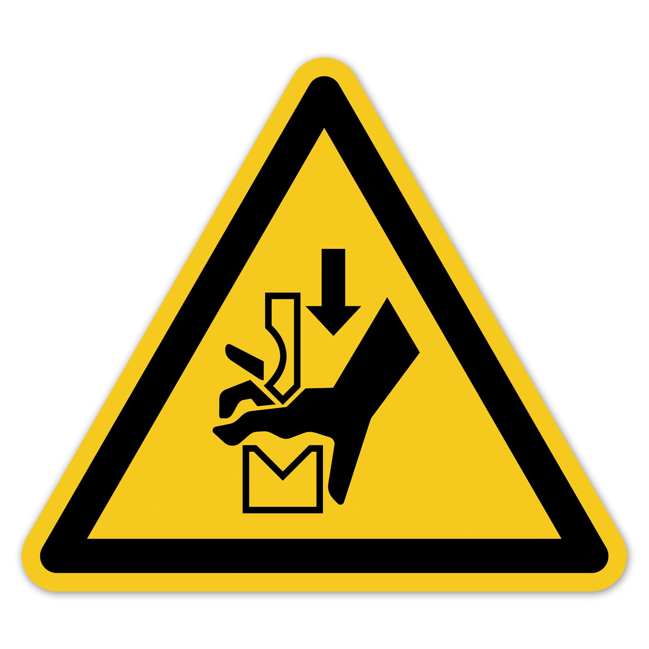 Señal de advertencia de peligro de aplastamiento a mano según DIN EN ISO 7010 ASR A1.3 W030 – Señal de seguridad para maquinaria industria, operación, taller, instalaciones LTI021 (100, 200