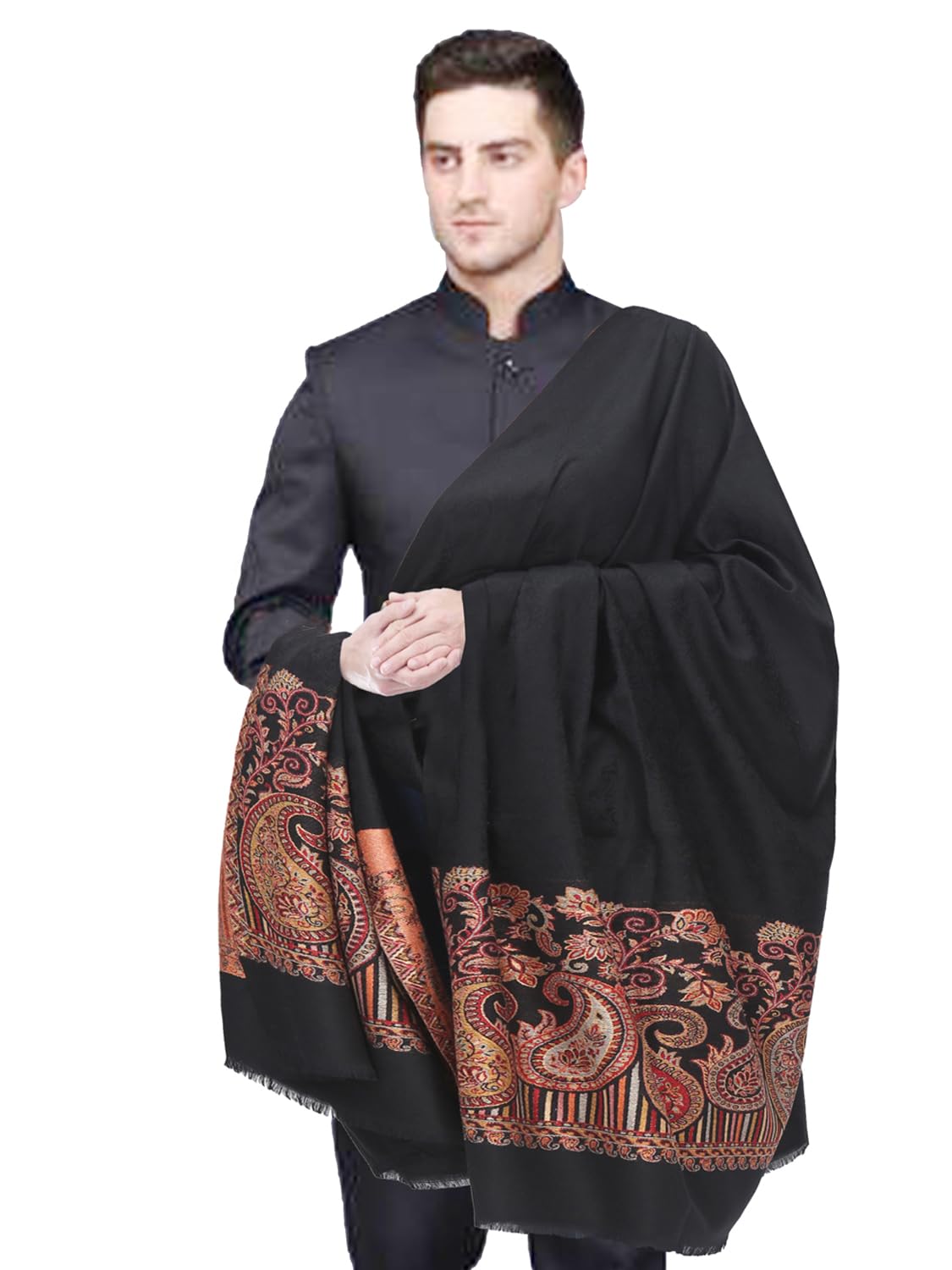 MANRA Men's Fineness Kaani Paisley Weave Kashmiri Woolen, Jamawar Design Warm Shawl_Kani Border 959-picture-56