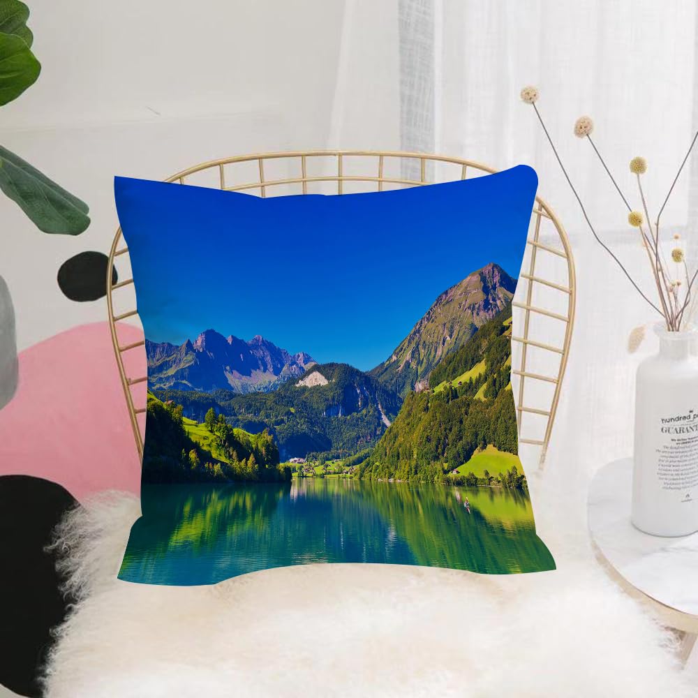 HYOSXW Cushion Cover,Throw Pillow Case Home Decorative for Living Room Bedroom Sofa Chair 16X16 Inch,Mountain lake Laghi di Fusine Italian Alps,Pillowcase 40X40cm