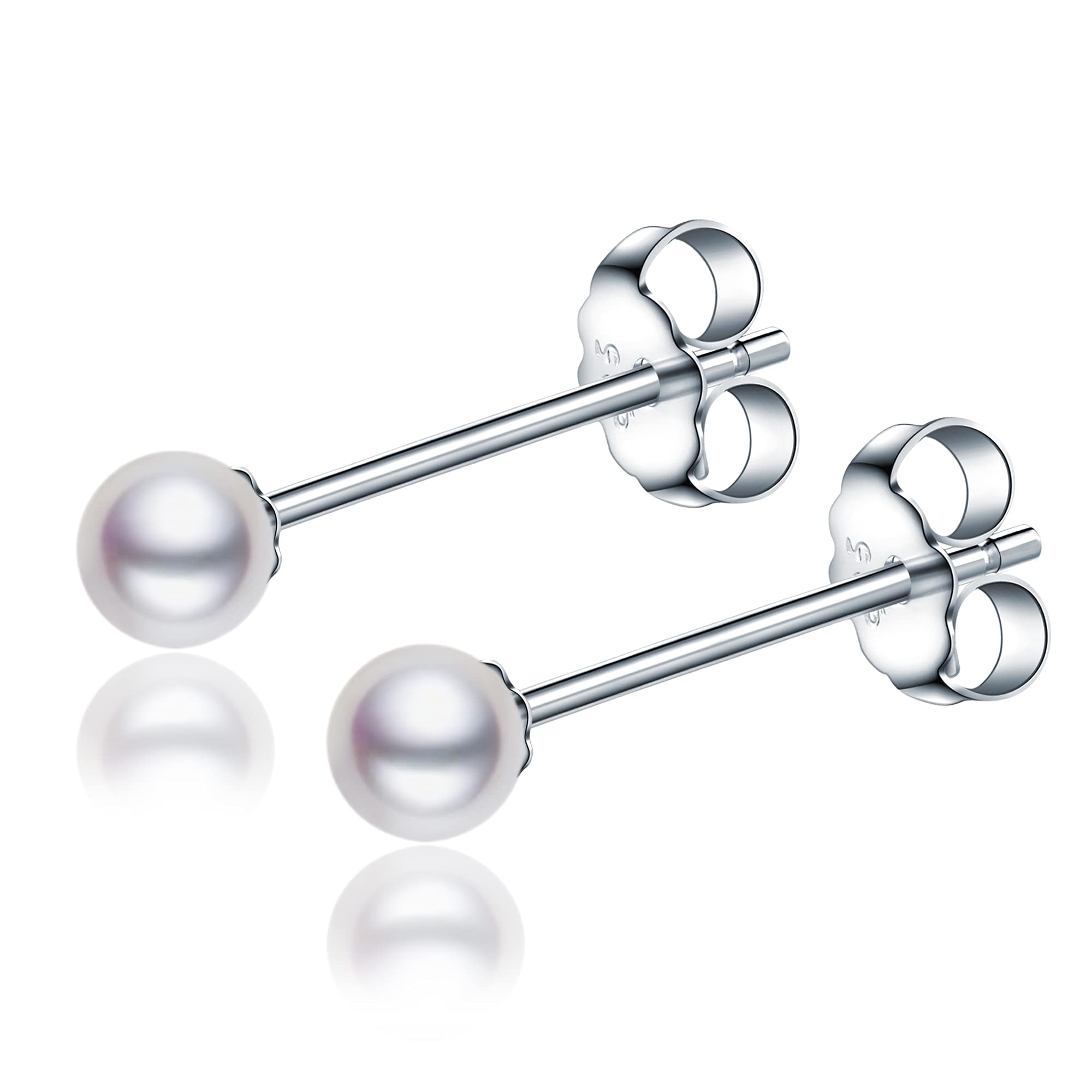 LUCKMORA Small Pearl Earrings for Women 925 Sterling Silver Genuine 3mm Tiny Pearl Studs Earrings Mini Freshwater Cultured White Real Round Pearls
