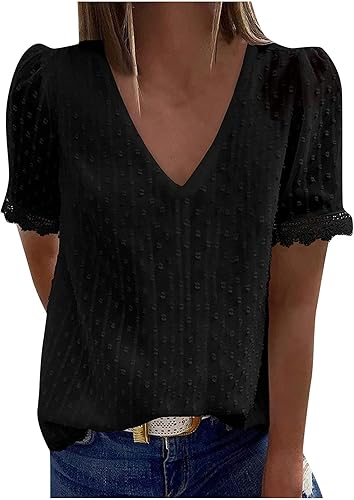 Camisetas vintage para mujer, verano 2023, cuello en V, elegante, blusa de manga corta, túnica holgada de gran tamaño