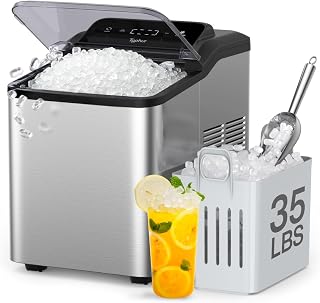 Typhur Fast Nugget Ice Maker: 35lbs/24H Chewable Pebble Ice, Self-Cleaning Pump, 8 Cleaner Packs, Stainless Steel Countertop for Home, RV, Parties