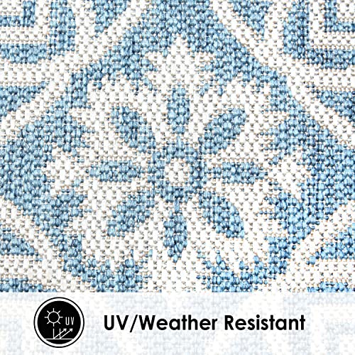 NICOLE MILLER New York Patio Country Danica Transitional Geometric Indoor/Outdoor Runner Area Rug, Blue/Grey, 1'9"x7'2" by Nicole Miller - Image 4