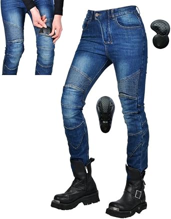 Womens Motorcycle Riding Protective Pants with CE Armor Pads Retro Street Motorbike Motocross Racing Jeans