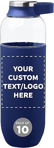 DISCOUNT PROMOS Custom Strike - Botellas de agua de plástico con asa de transporte de 27 onzas, juego de 10, paquete personalizado a granel,