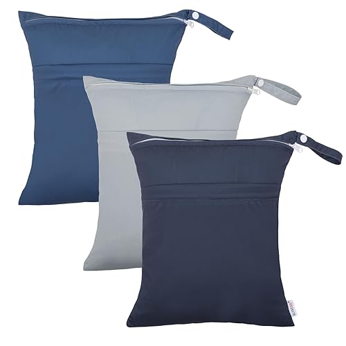 Miniatura 31 de ALVA BABY - 2 bolsas para pañales de tela húmedos y secos, impermeables, reutilizables, con dos bolsillos con cremallera, para viajes, playa, 01