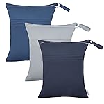 ALVA ALVABABY 3pcs Cloth Diaper Wet Dry Bags Waterproof Reusable with Two Zippered Pockets Travel Beach Pool Daycare Soiled Baby Items Yoga Gym Bag for Swimsuits or Wet Clothes 3L-ZM13