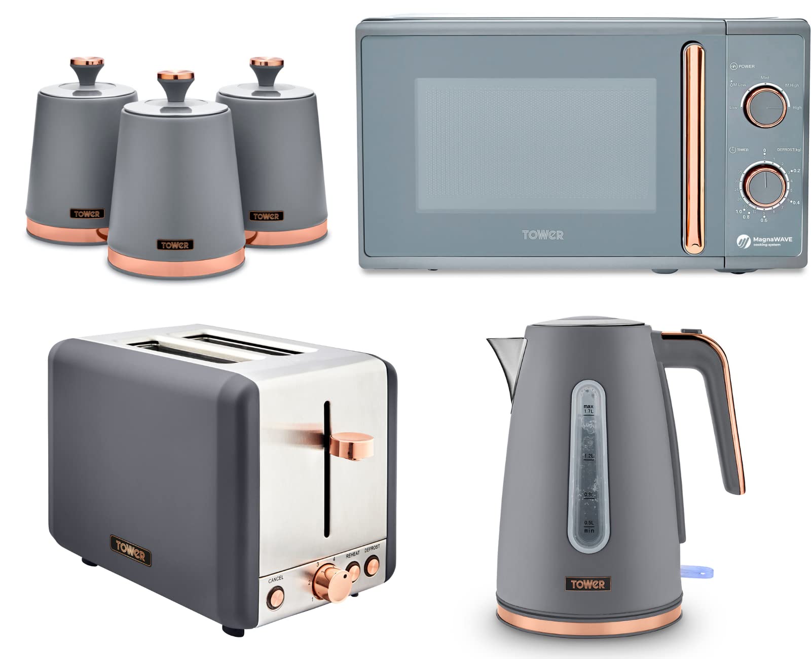 Buy Tower Cavaletto Grey & Rose Gold Kitchen Set. 3KW 1.7L Jug Kettle