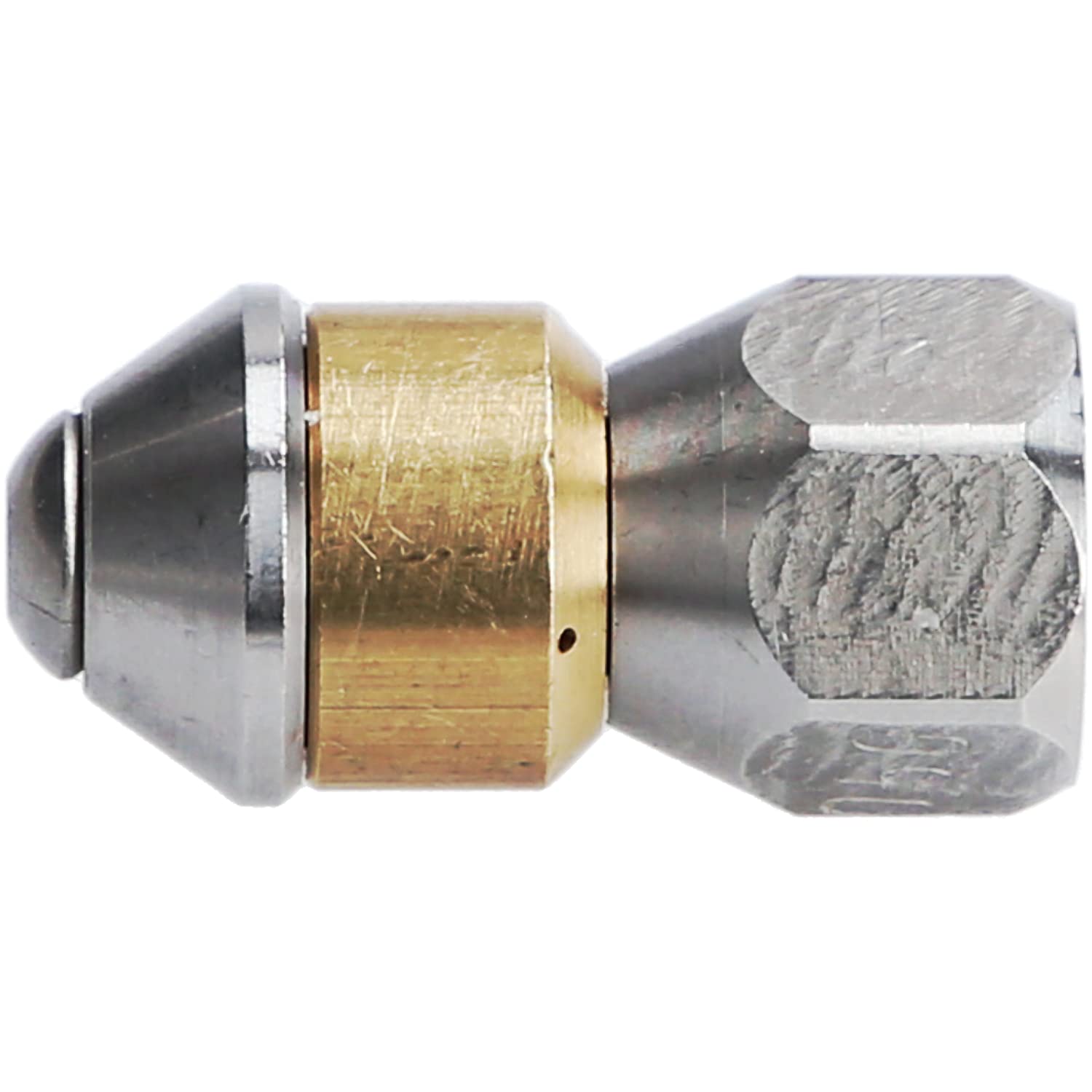 McFilter | Boquilla de limpieza de tuberías para limpiadora de alta presión, entrada giratoria 1/8" IG, 3 x 0,8 mm - 050, acero inoxidable/latón