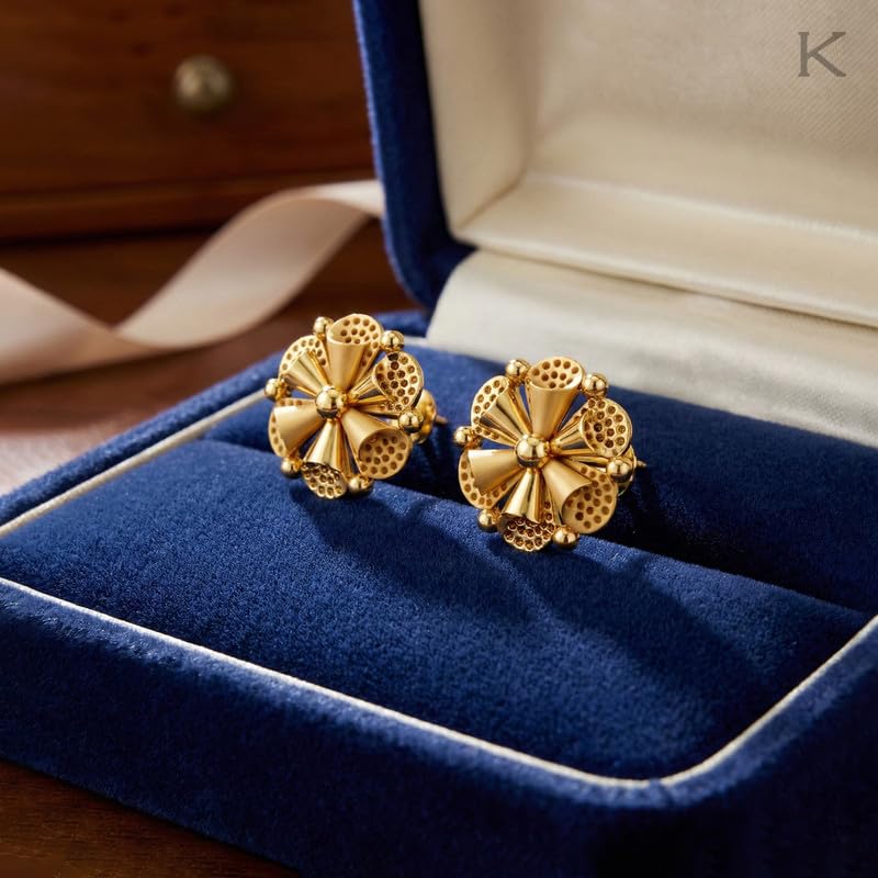 Image of Kisna 14 /18 /9 KT Enchanting Floral Yellow Gold Earring For Women