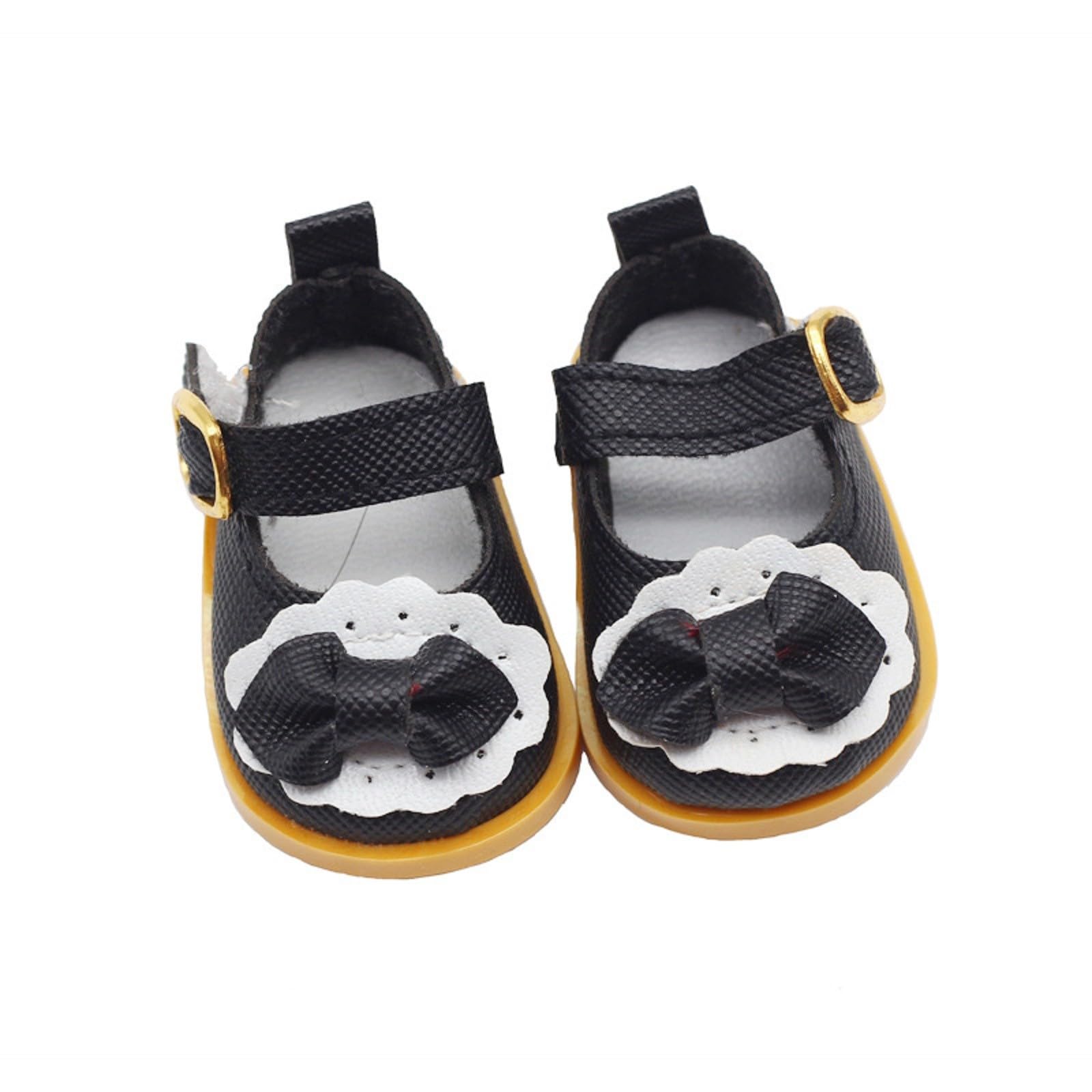 Doll Shoes,Cute Mini Shoes for 15cm & 17cm Dolls Mini Mary Jane Leather Doll Shoe with Bow Decor Outfit Accessories for 6.7 Inches Dolls Black